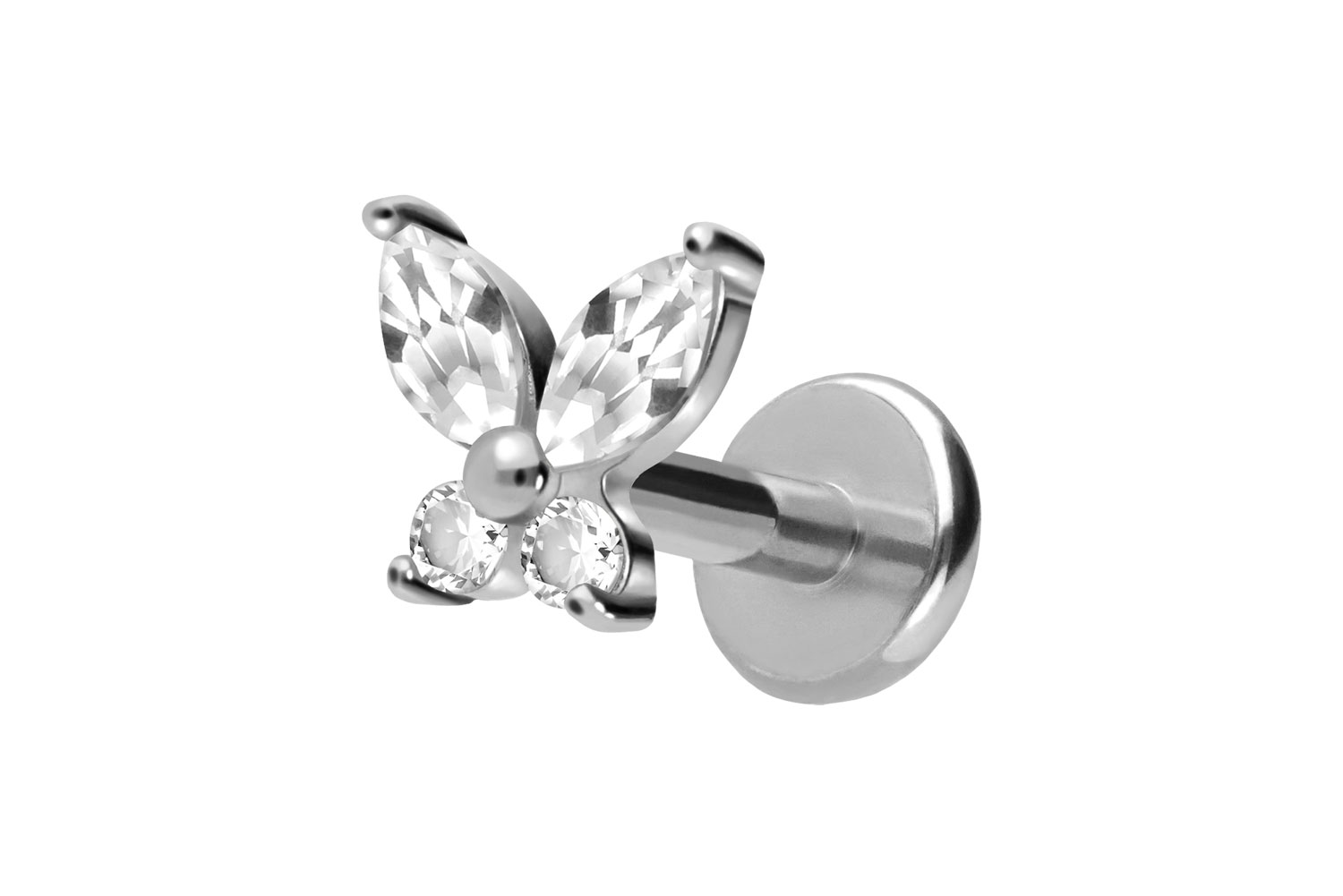 Titan Labret Piercing mit Push Fit KRISTALLSCHMETTERLING